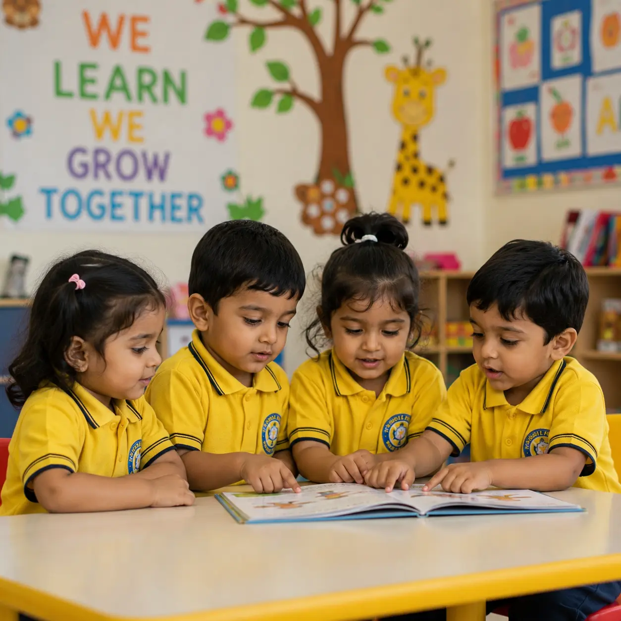 Children playing with building blocks in classroom